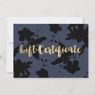 Black Floral Gold Texte Bleu Certificat cadeau