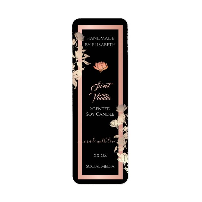Black Floral Rose Gold Produit Packaging Étiquette (Devant)