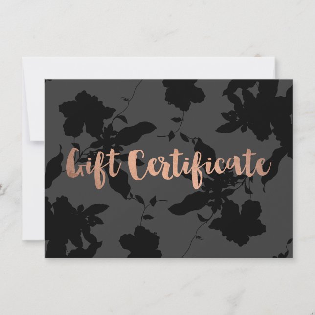 Black Floral Rose Gold Texte Certificat cadeau (Devant)