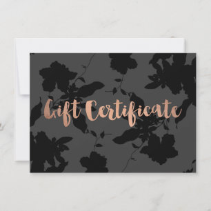 Black Floral Rose Gold Texte Certificat cadeau