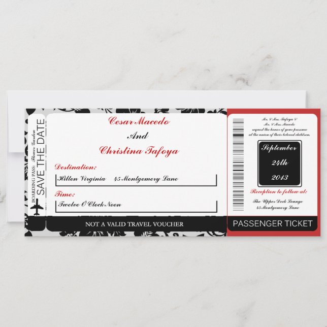 Black Floursih R Boarding Pass Faire-part de maria (Devant)
