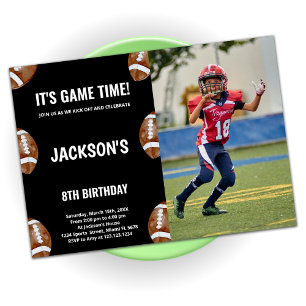 Black Football Invitations Anniversaire avec photo