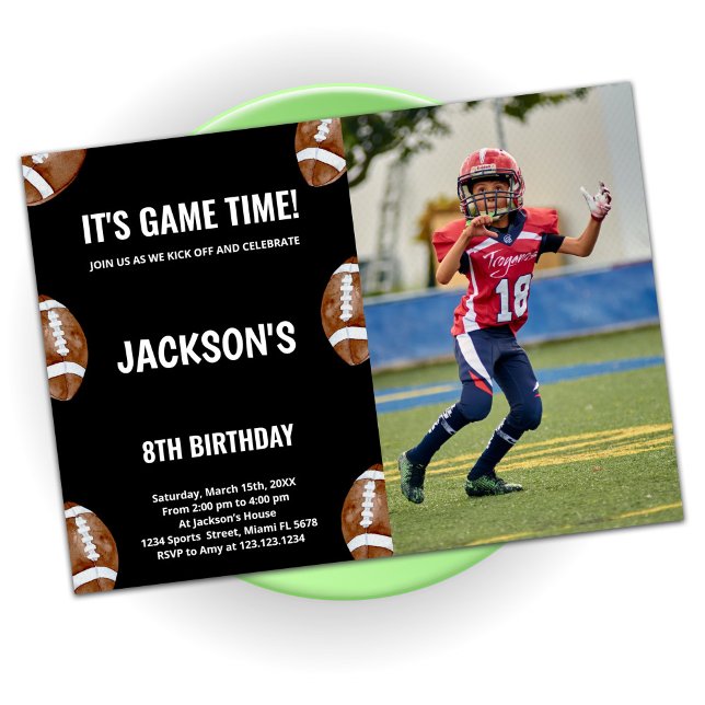 Black Football Invitations Anniversaire avec photo (Créateur téléchargé)