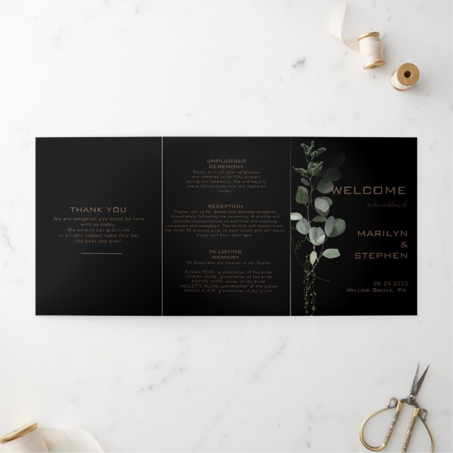 Black Formal Minimal Triple Wedding Programme (Extérieur)
