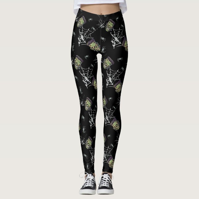 🖤 Black Frankenstein Halloween Leggings 🎃 💀 (Devant)