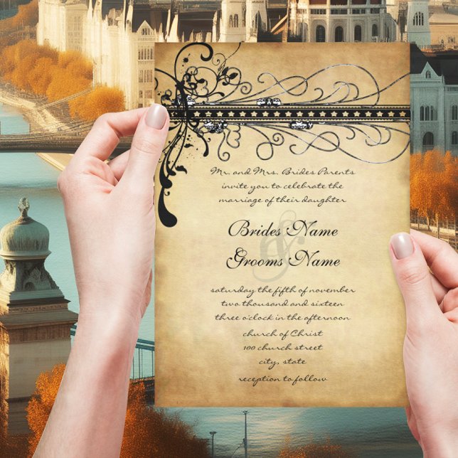 Black Funky Elegant Des Fils De Mariage Invitation (Créateur téléchargé)