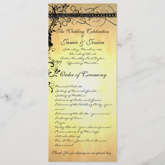 Black Funky Elegant Swirls Wedding Programme (Devant)
