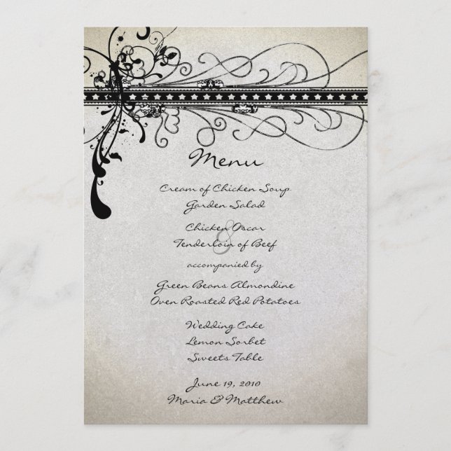 Black Funky Rustic Country Elégant Menu Mariage (Devant)