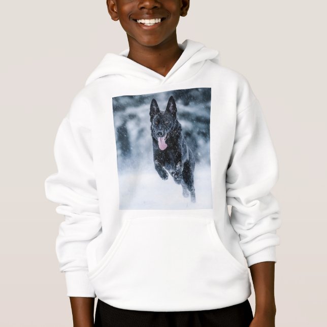 Black German Shepherd in snow Duvet Cover (Devant)
