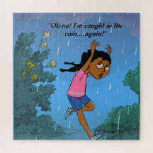 Black girl in the rain mignon dessin animé puzzle 