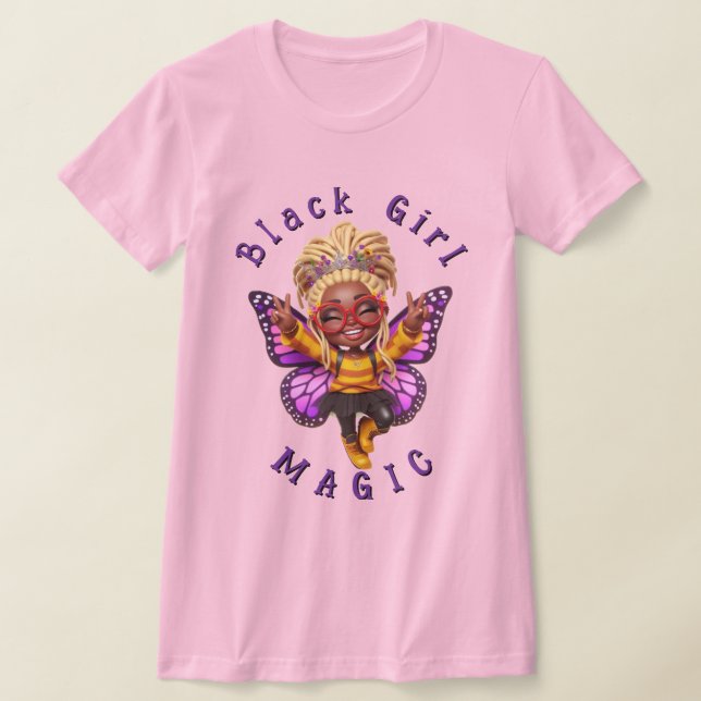 Black Girl Magic Butterfly Fairy Pink T-Shirt (Poser)