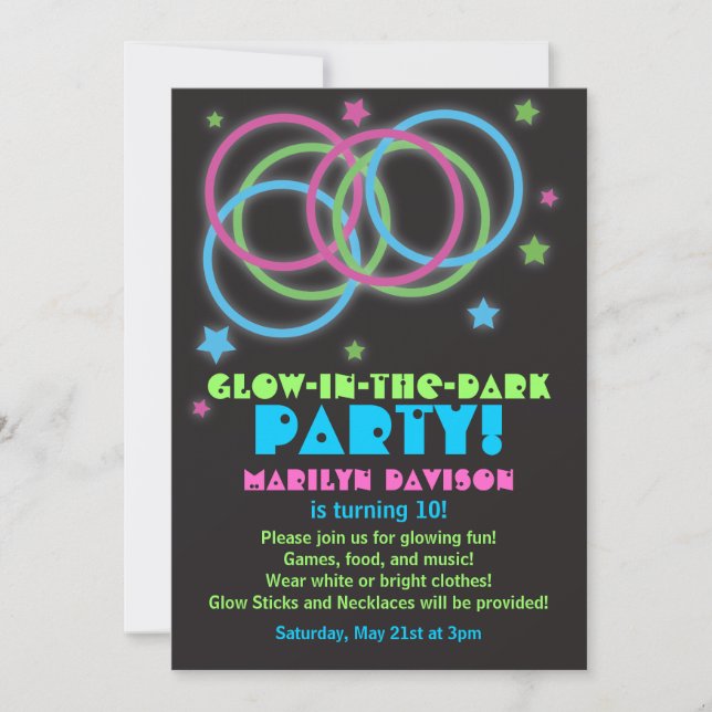Black Glow in the Dark Rings Party Invitations (Devant)