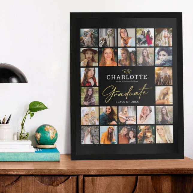 Black Gold 24 Photo Collage Poster de graduation (Créateur téléchargé)