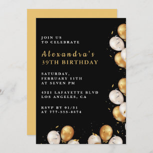 Black Gold 39e anniversaire invitations Balloon