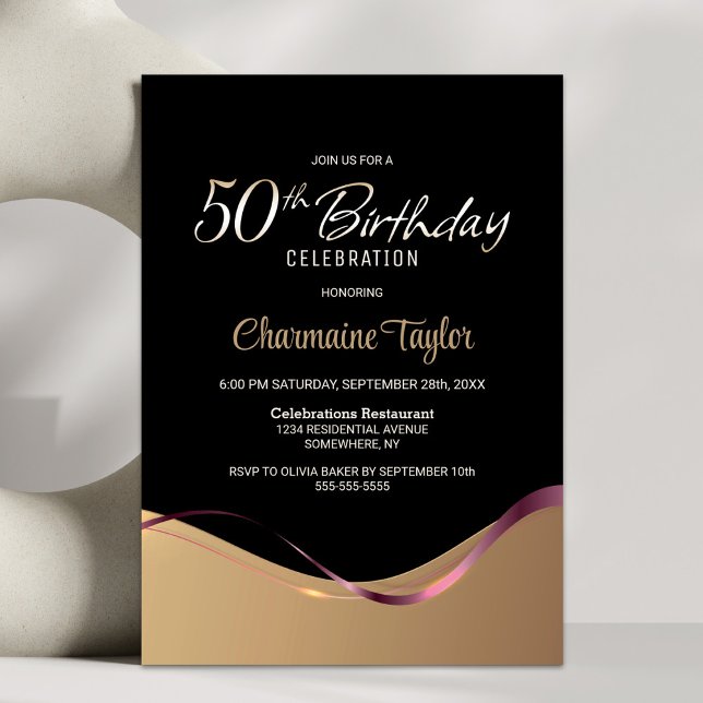 Black Gold 50th Birthday Party Invitation (Créateur téléchargé)