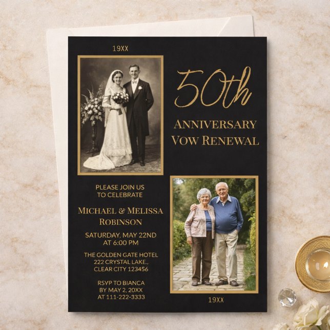 Black Gold 50th Wedding Anniversary Invitation (Créateur téléchargé)