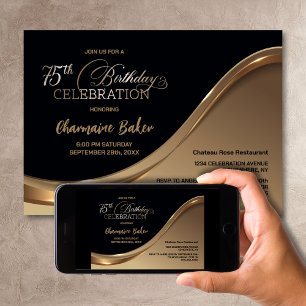 Black Gold 75th Birthday Party Invitation
