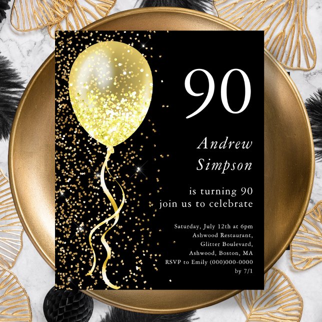Black & Gold 90e anniversaire Invitation budgétair (Créateur téléchargé)
