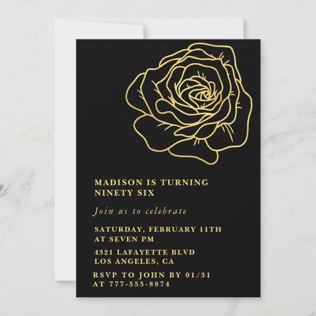 Black Gold 96e anniversaire invitations Floral (Devant)