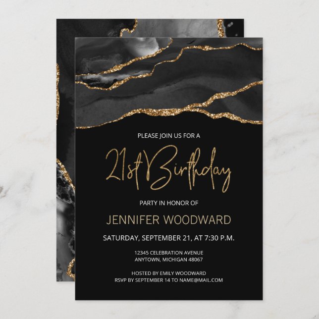 Black Gold Agate 21e fête d'anniversaire (Devant / Derrière)