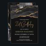 Black Gold Agate 21e fête d'anniversaire<br><div class="desc">Cette élégante invitation de 21ème anniversaire présente une aquarelle d'une géode agate en noir avec des reflets d'or. Les mots "21e anniversaire" apparaissent dans la parties scintillant en faux or dans la police décorative moderne d'écriture manuscrite. Customisez-le avec le nom de l'invité d'honneur en texte doré et les détails en...</div>