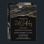 Black Gold Agate 21e fête d'anniversaire<br><div class="desc">Cette élégante invitation de 21ème anniversaire présente une aquarelle d'une géode agate en noir avec des reflets d'or. Les mots "21e anniversaire" apparaissent dans la parties scintillant en faux or dans la police décorative moderne d'écriture manuscrite. Customisez-le avec le nom de l'invité d'honneur en texte doré et les détails en...</div>