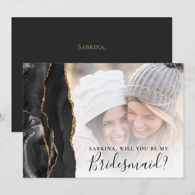 Black Gold Agate Photo Bridesmaid Proposal (Devant / Derrière)