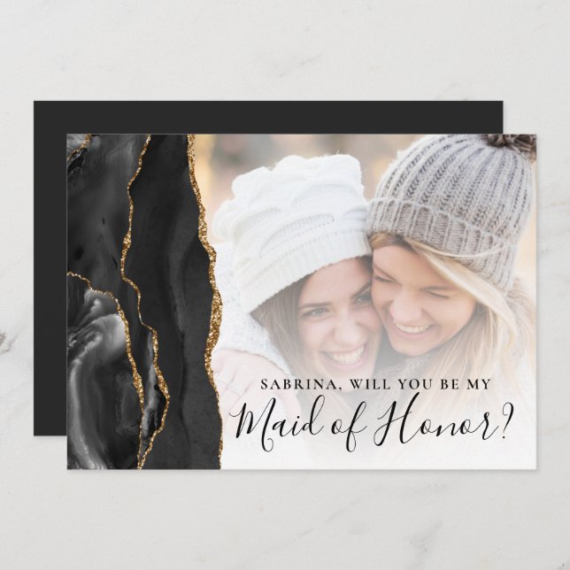 Black Gold Agate Photo Maid of Honor Proposal (Devant / Derrière)