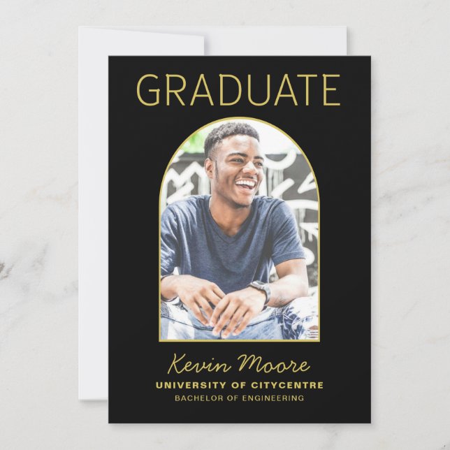 Black Gold Arch Photo Graduation Invitation (Devant)