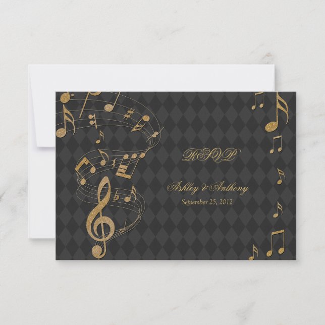 Black Gold Arlequin musique Notes Mariage carte RS (Devant)