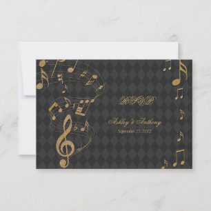 Black Gold Arlequin musique Notes Mariage carte RS