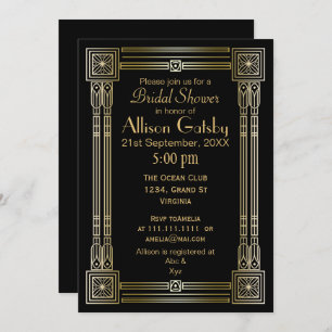 Black Gold Art déco douche nuptiale Invitation
