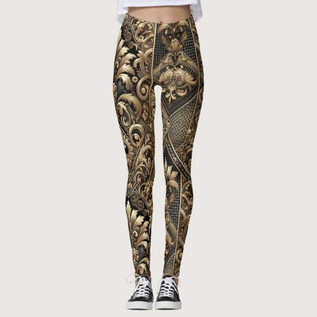 Black & Gold Baroque Luxe Leggings (Devant)