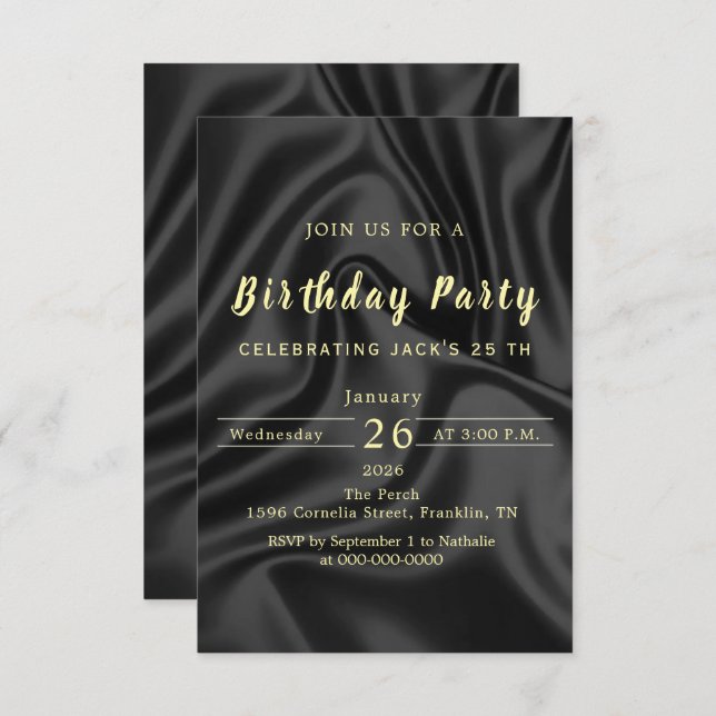 Black & Gold Birthday Invitation (Devant / Derrière)