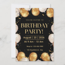 Black Gold Birthday Party Elegant Adult Invitation