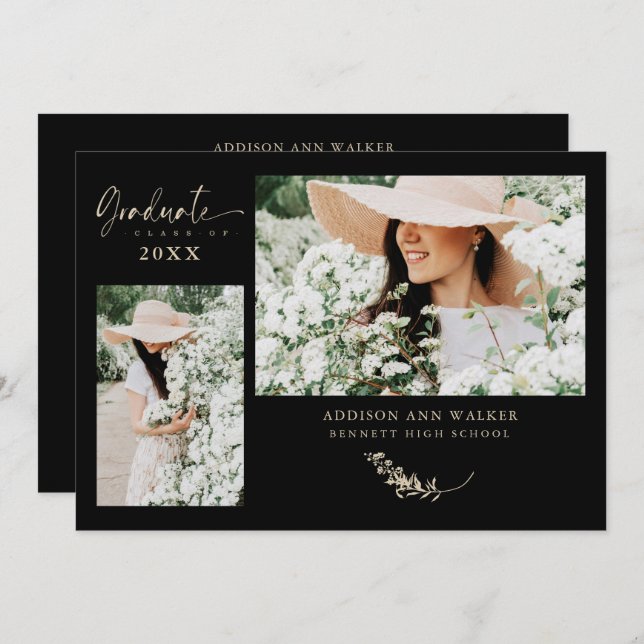 Black Gold Branches tendance Graduation 2 Photos (Devant / Derrière)