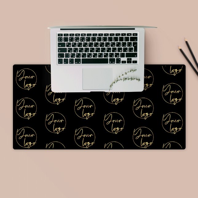 Black & Gold Business Logo Glam Luxe Moderne (black and gold logo branded company desk mat)