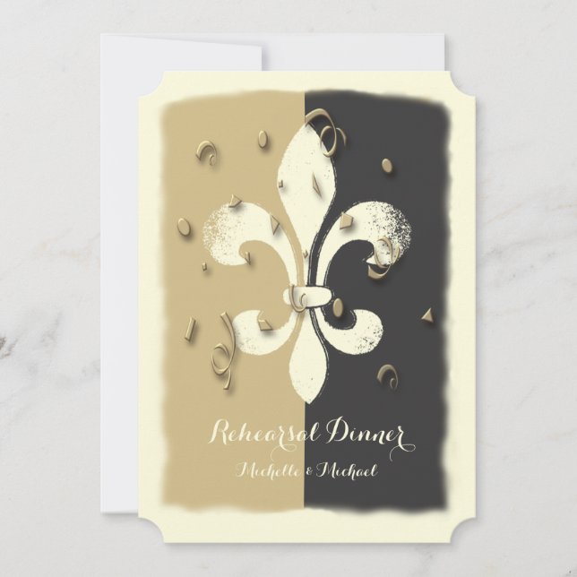 Black Gold Confetti Fleur de Lis Invitation (Devant)