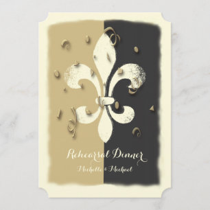 Black Gold Confetti Fleur de Lis Invitation