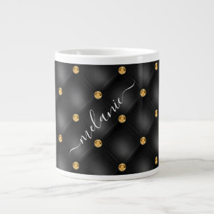 Black Gold Diamond Tufted Nom personnalisé Mug