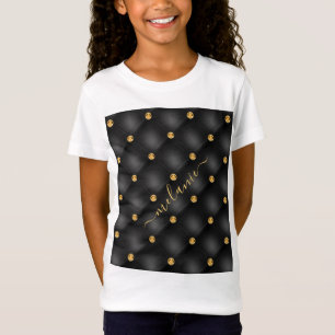 Black Gold Diamond Tufted Nom personnalisé T-shirt
