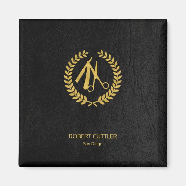 Black Gold Elegant Barber Shop Magnet (Devant)