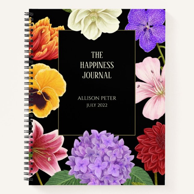 Black Gold Elegant Floral Happiness Journal (Devant)