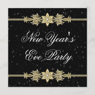 Black Gold Elegant Nouvel An Eve Party Invitations