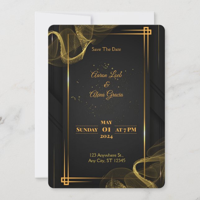 Black & Gold Elegant Wedding Invitation (Devant)