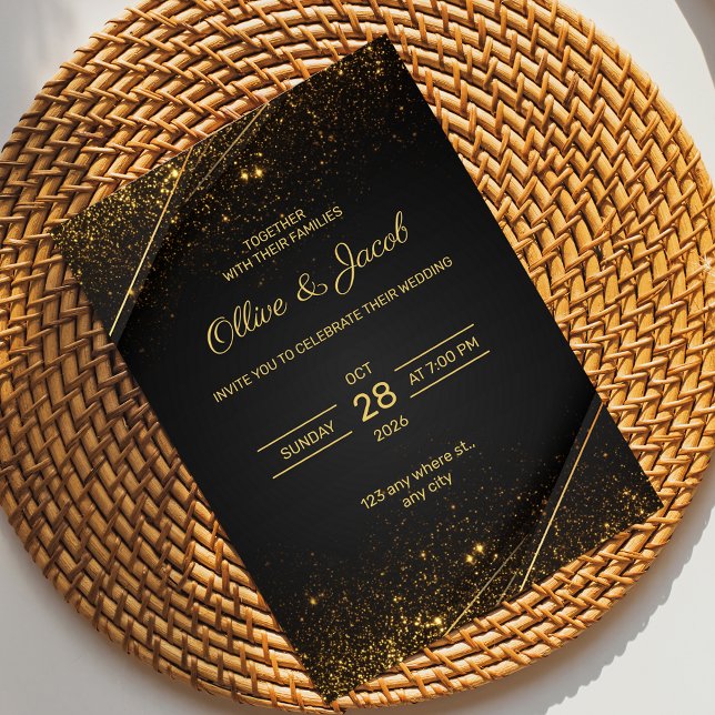 Black & Gold Elegant Wedding Invitation (Créateur téléchargé)