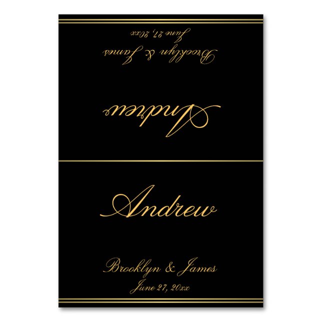 Black Gold Elegant Wedding Place Cartes de table (Par défaut)