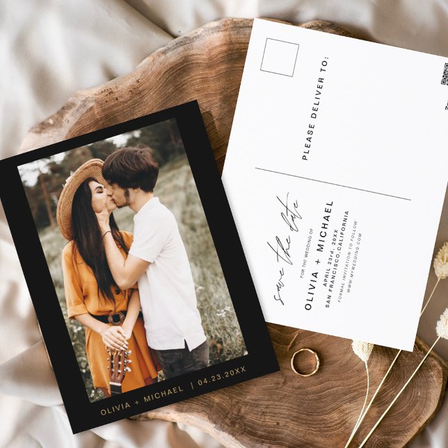 Black Gold Enregistrer la date Carte postale Photo (Créateur téléchargé)