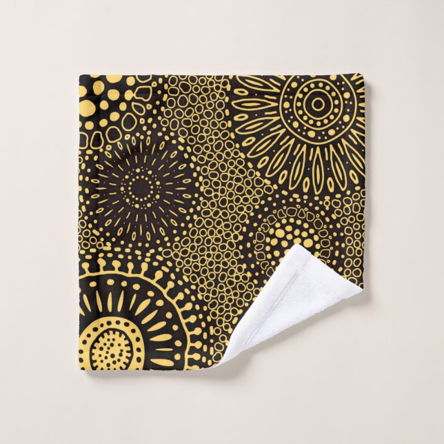Black Gold Ethnic Floral Pattern Wash Cloth (Gant de toilette)