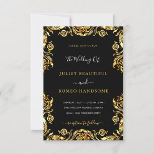 Black Gold Faire-part de mariage Golden Floral enc